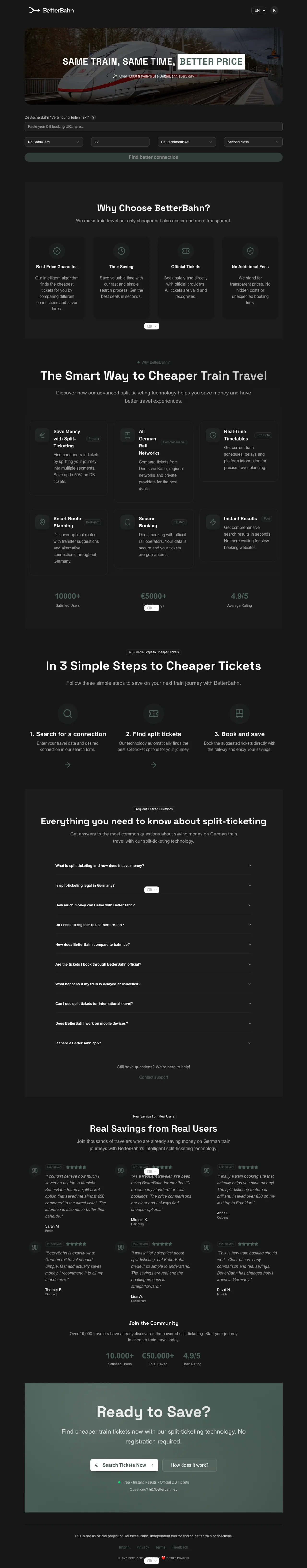 BetterBahn train travel SaaS website