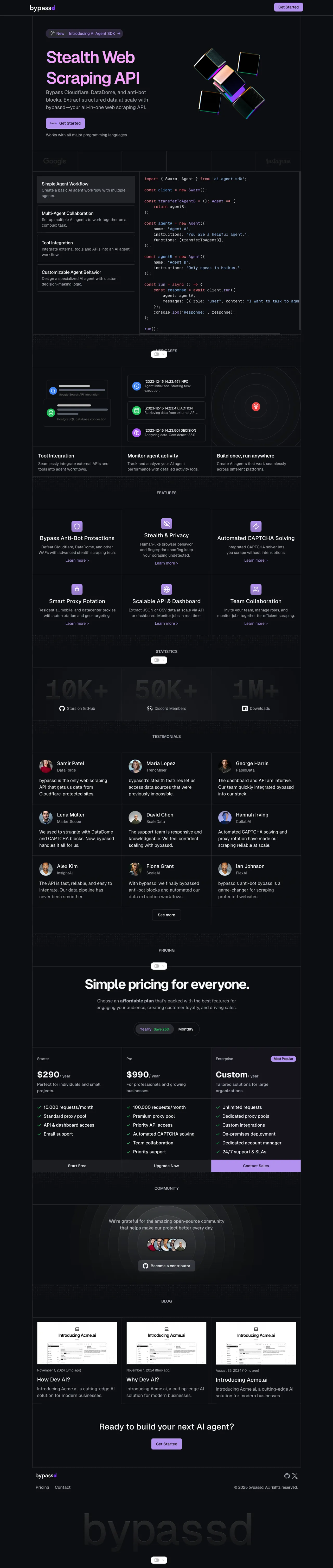 Bypassd SaaS web scraping API website