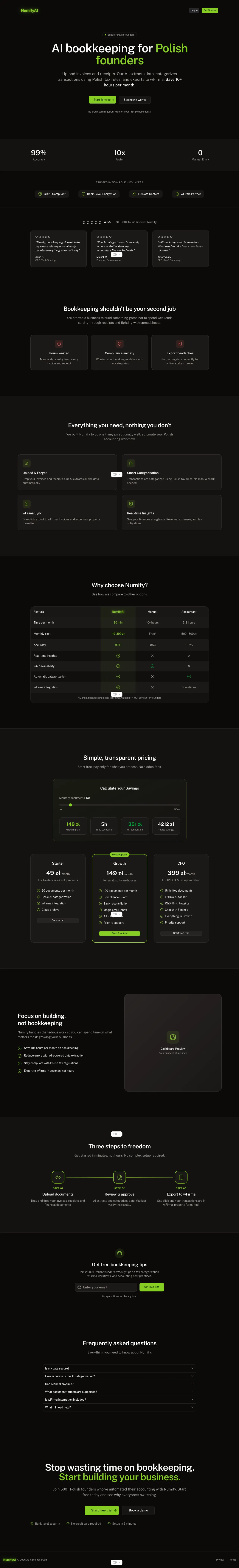 Numify AI bookkeeping SaaS website