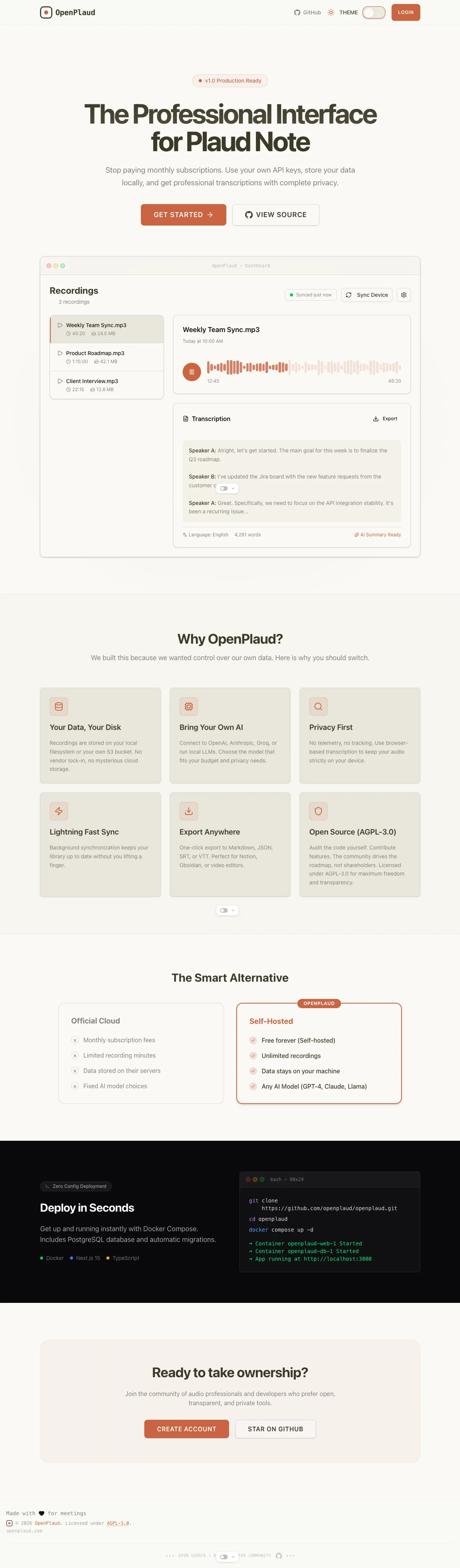 OpenPlaud product landing page