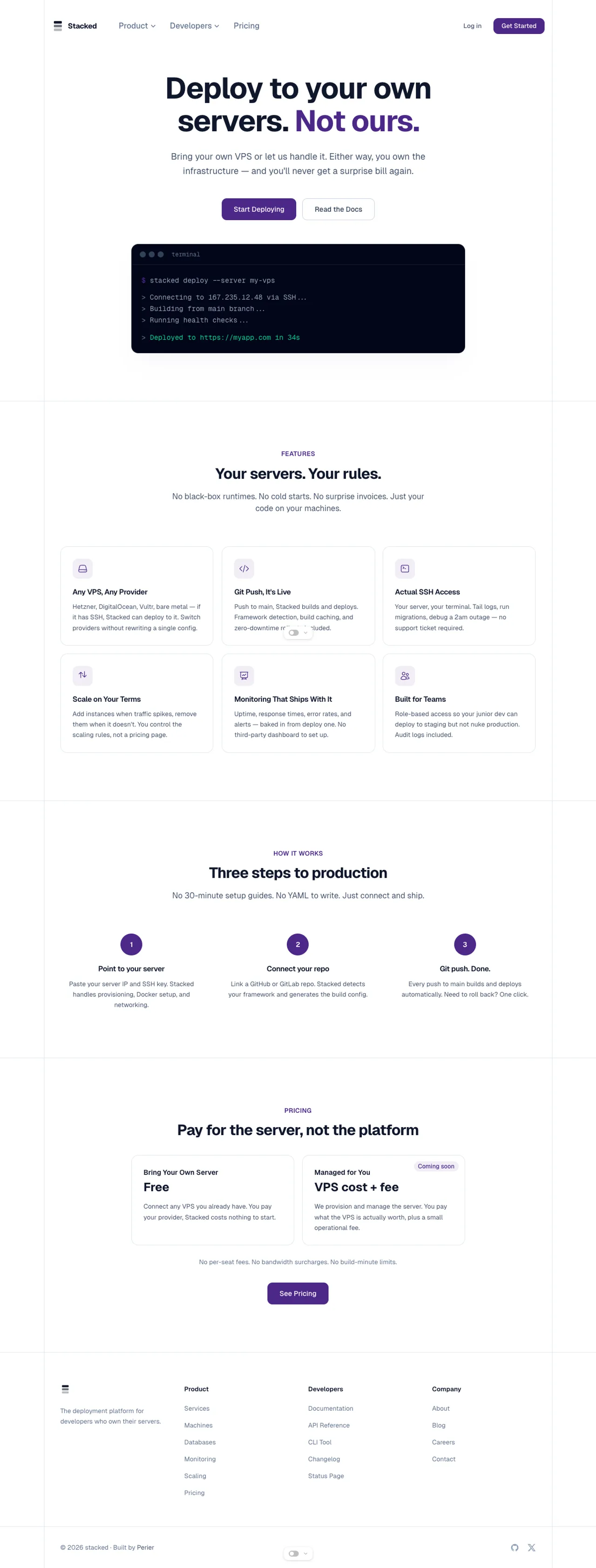 Stacked developer tools SaaS website